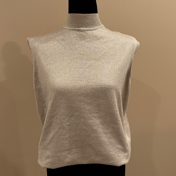 Gold Shimmering Sleeveless Turtleneck Top - Picture 3 of 4